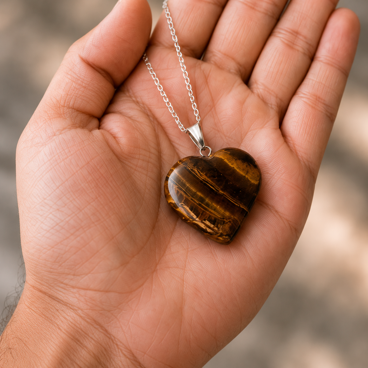 Real Tiger Eye Crystal Heart Pendant, Genuine Heart Shaped Necklaces