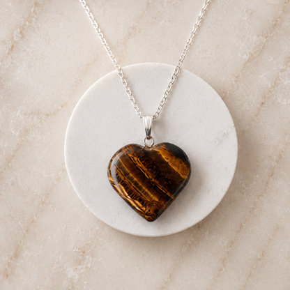 Real Tiger Eye Crystal Heart Pendant, Genuine Heart Shaped Necklaces  DestGlow