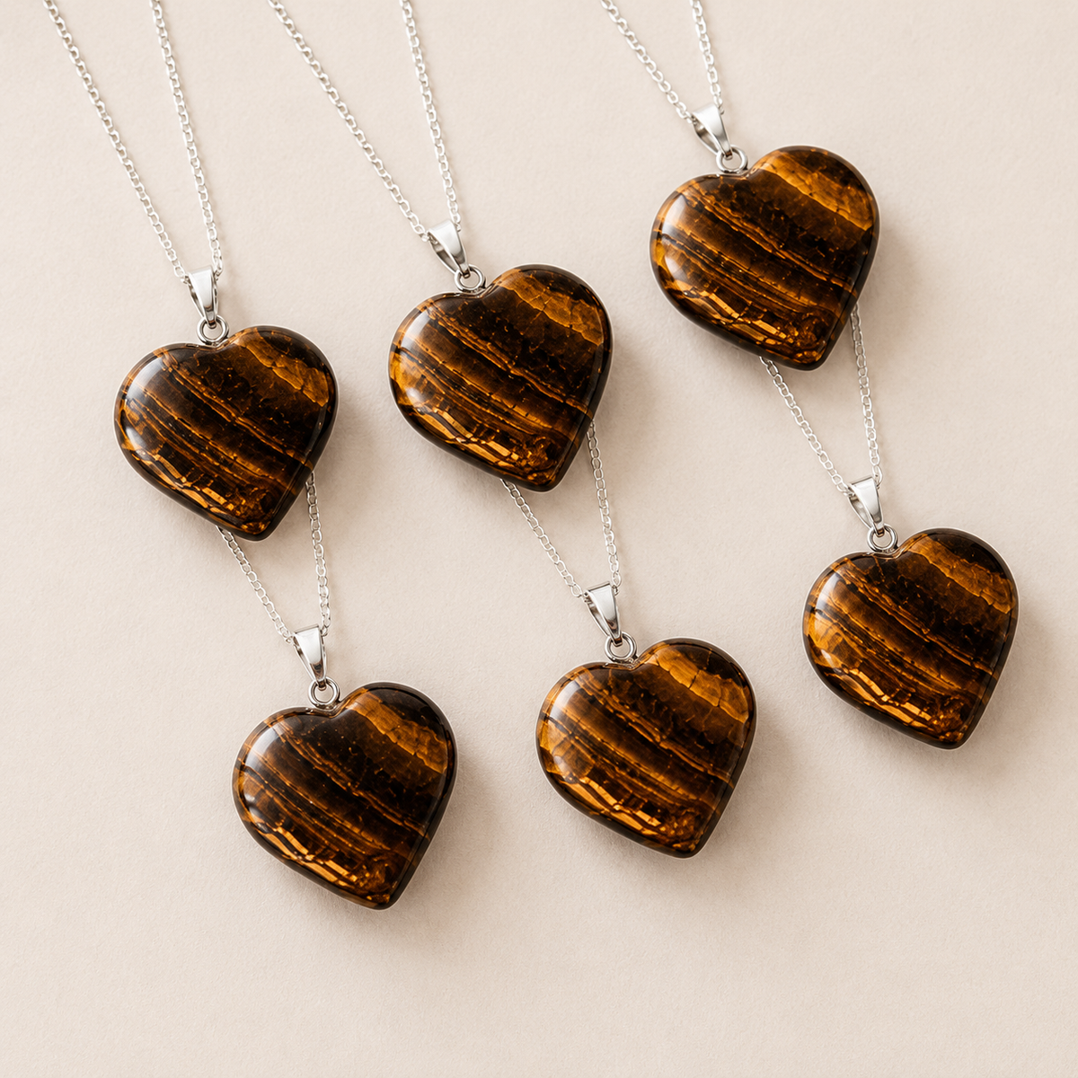 Real Tiger Eye Crystal Heart Pendant, Genuine Heart Shaped Necklaces