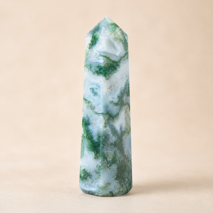 Moss Agate Tower Point (Tranquility and Emotional Balance)  DestGlow