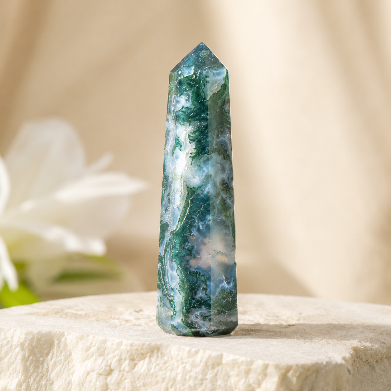 Moss Agate Tower Point (Tranquility and Emotional Balance)