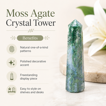 Moss Agate Tower Point (Tranquility and Emotional Balance)