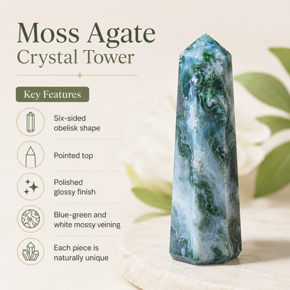 Moss Agate Tower Point (Tranquility and Emotional Balance)