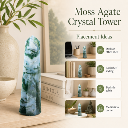 Moss Agate Tower Point (Tranquility and Emotional Balance)