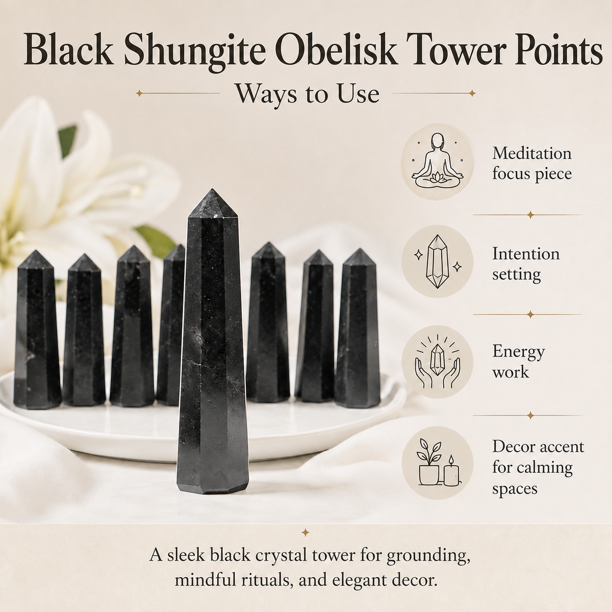 Black Shungite Tower Point (Purification and Inflammation)  DestGlow