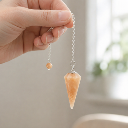 Orange Aventurine Faceted Hexagon Pendulum, Crystal Pendulum  DestGlow