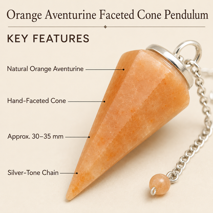 Orange Aventurine Faceted Hexagon Pendulum, Crystal Pendulum  DestGlow