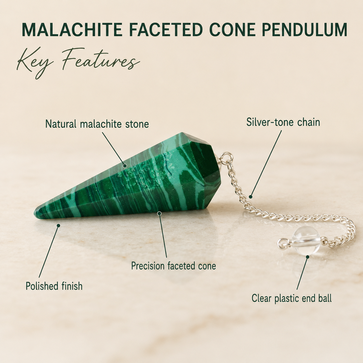 Malachite Faceted Hexagon Pendulum, Crystal Pendulum  DestGlow