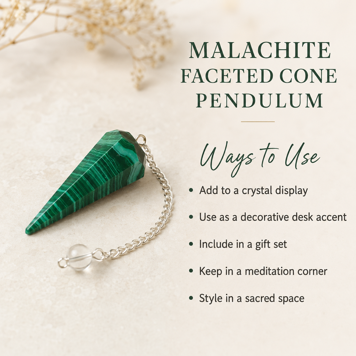 Malachite Faceted Hexagon Pendulum, Crystal Pendulum  DestGlow