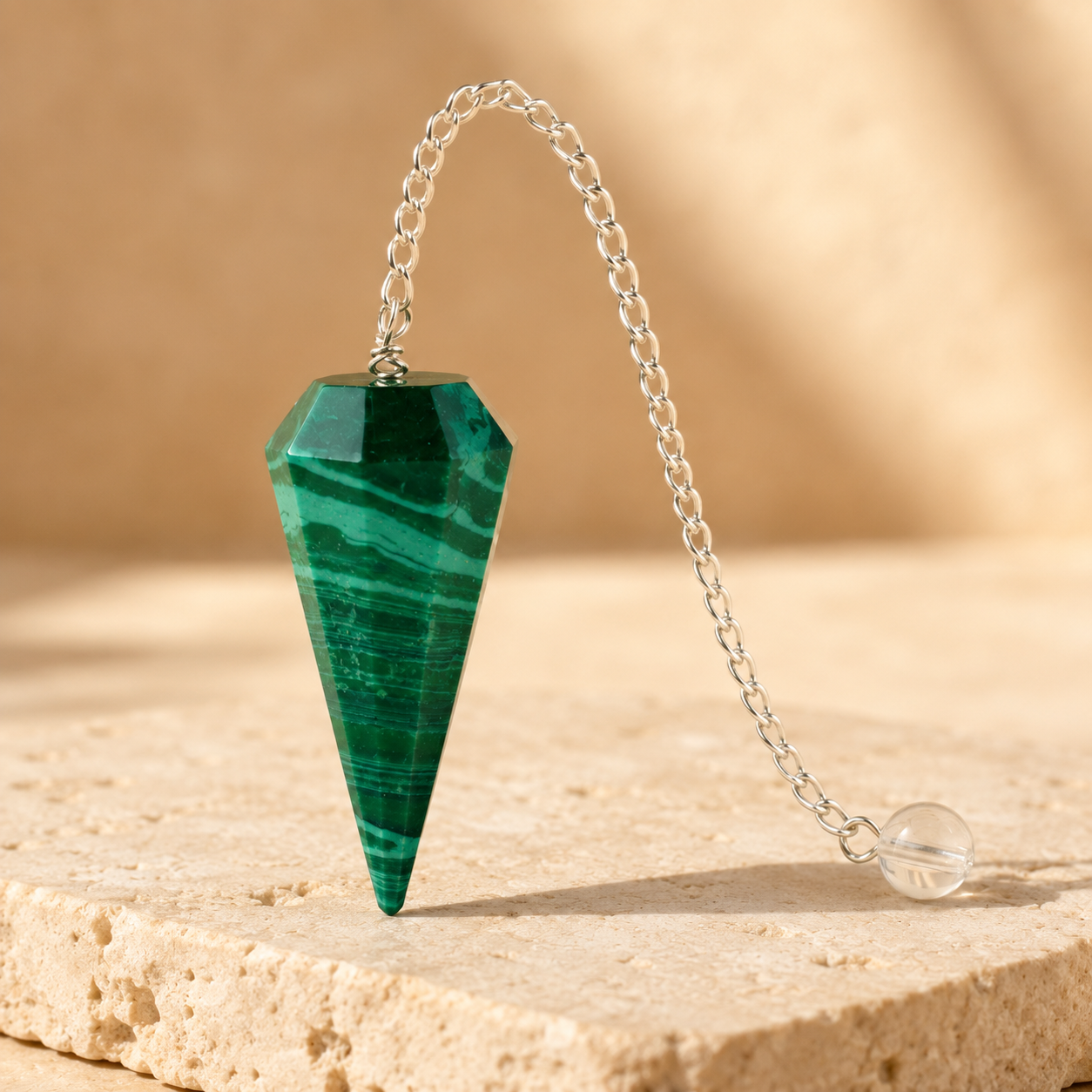 Malachite Faceted Hexagon Pendulum, Crystal Pendulum  DestGlow