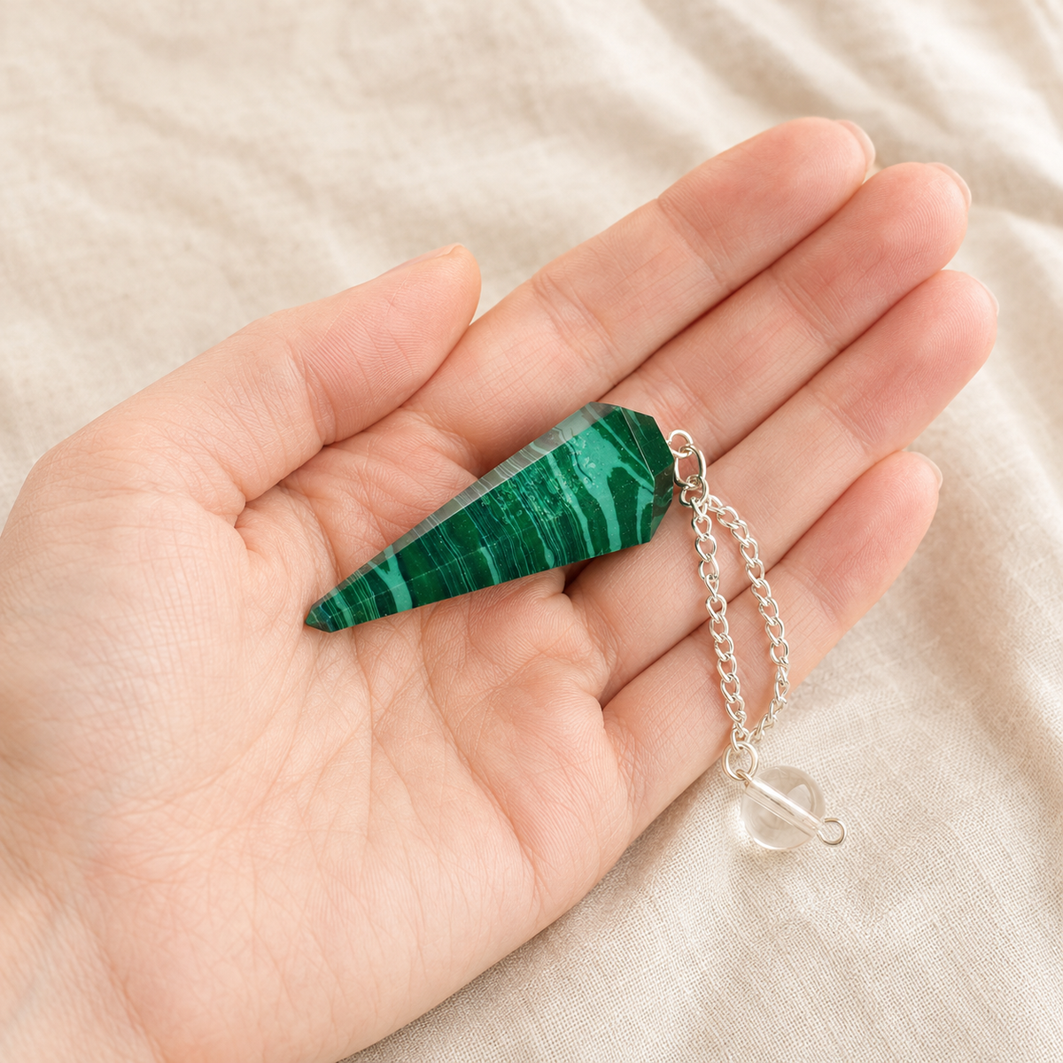 Malachite Faceted Hexagon Pendulum, Crystal Pendulum  DestGlow