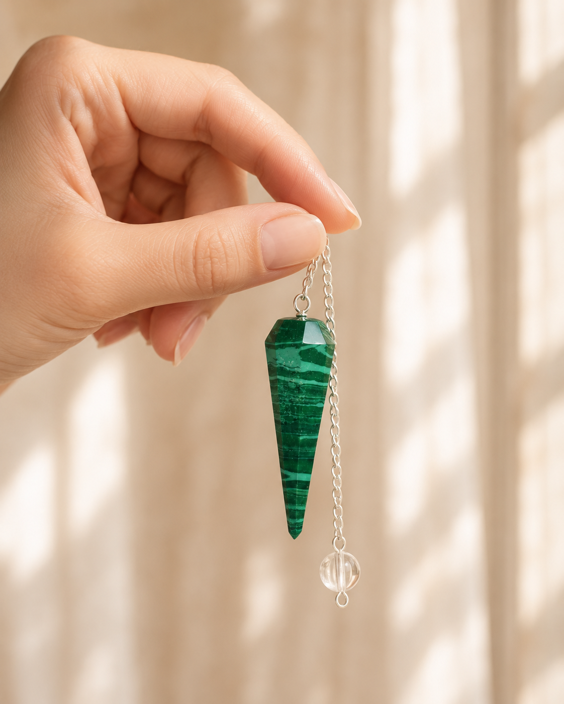 Malachite Faceted Hexagon Pendulum, Crystal Pendulum  DestGlow