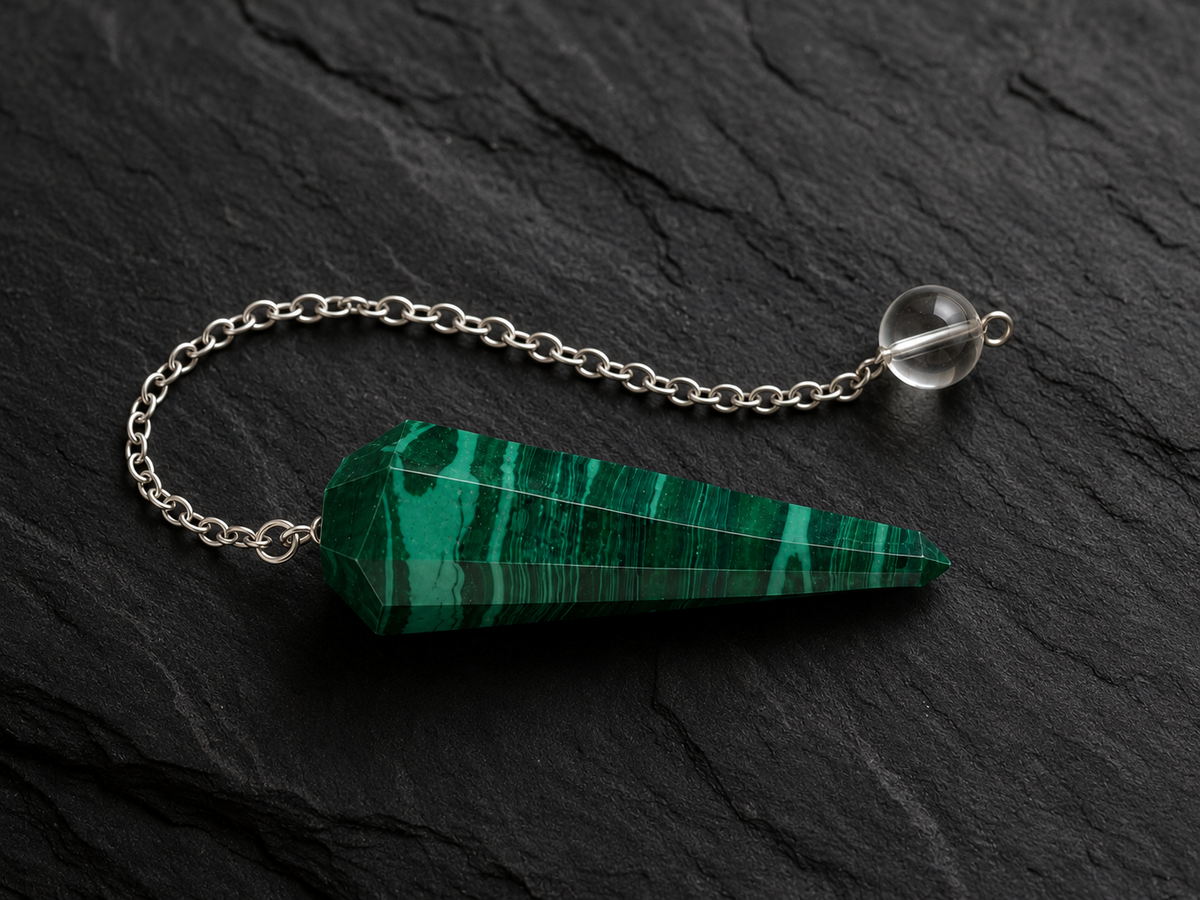 Malachite Faceted Hexagon Pendulum, Crystal Pendulum  DestGlow