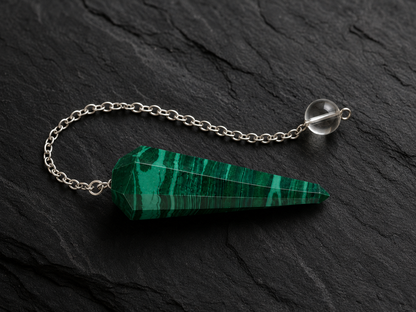 Malachite Faceted Hexagon Pendulum, Crystal Pendulum  DestGlow