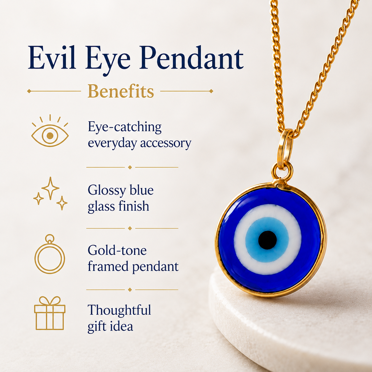 PERIMADE Turkish Evil Eye Pendant Necklace Charm, Blue Glass Evil Eye Bracelet Electroplated Gold Charm