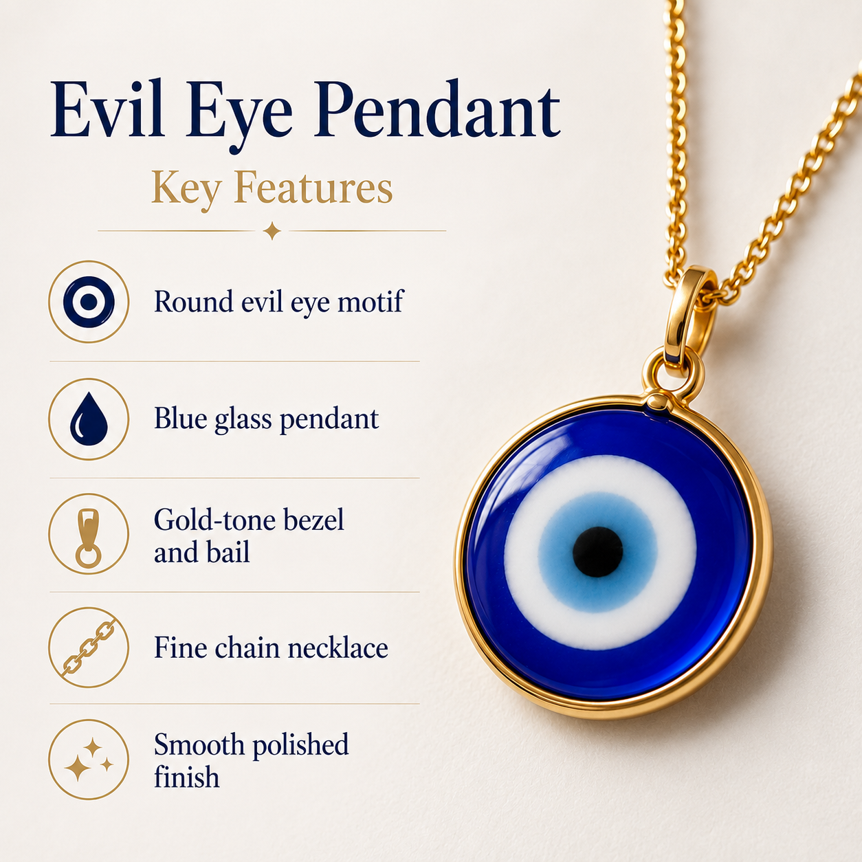 PERIMADE Turkish Evil Eye Pendant Necklace Charm, Blue Glass Evil Eye Bracelet Electroplated Gold Charm