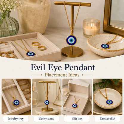 PERIMADE Turkish Evil Eye Pendant Necklace Charm, Blue Glass Evil Eye Bracelet Electroplated Gold Charm