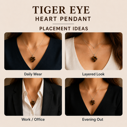 Real Tiger Eye Crystal Heart Pendant, Genuine Heart Shaped Necklaces  DestGlow