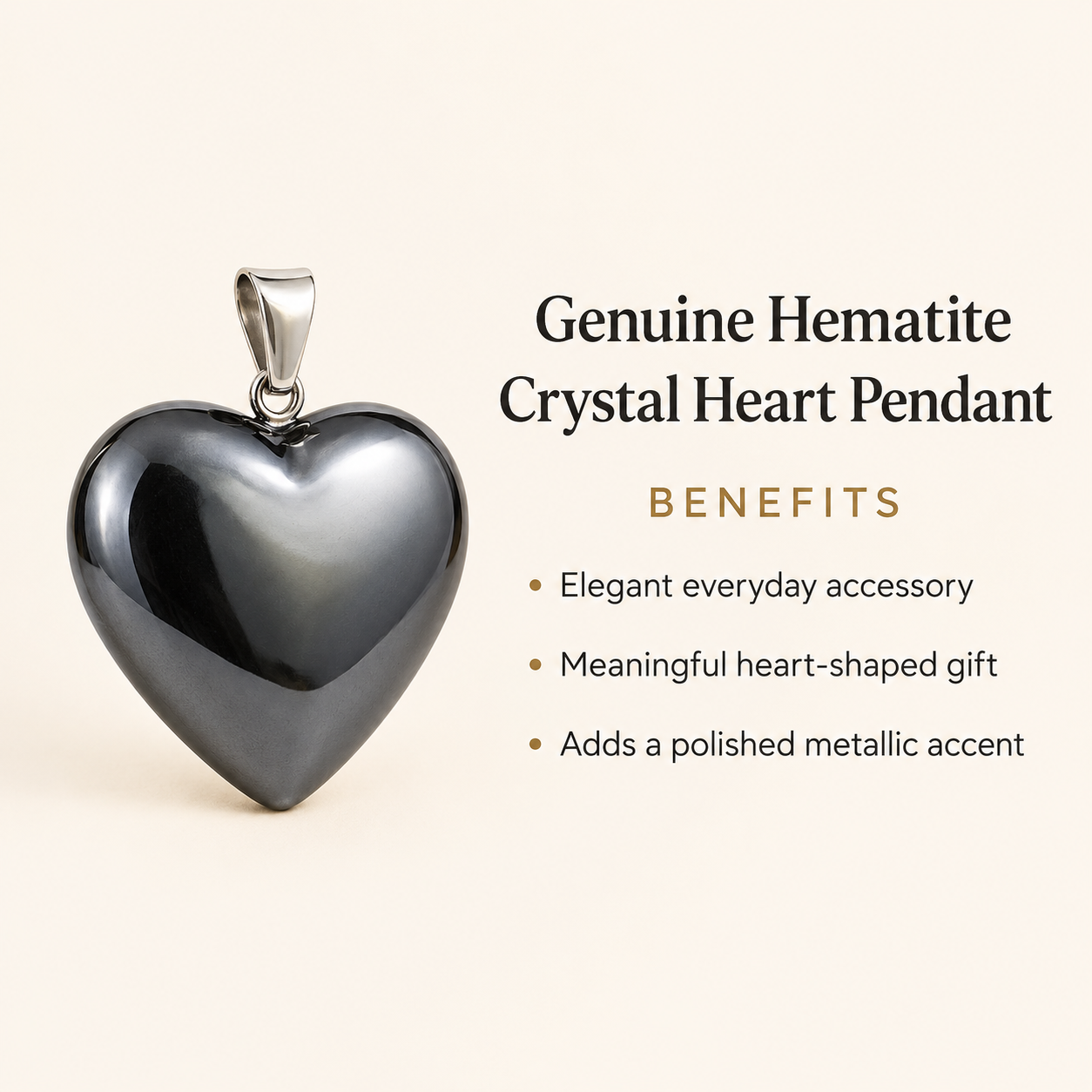Genuine Hematite Crystal Heart Pendant, Genuine Heart Shaped Necklaces  DestGlow