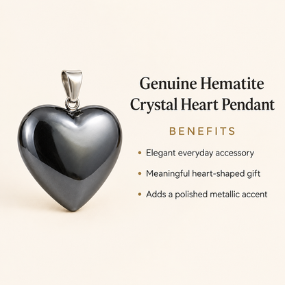 Genuine Hematite Crystal Heart Pendant, Genuine Heart Shaped Necklaces  DestGlow