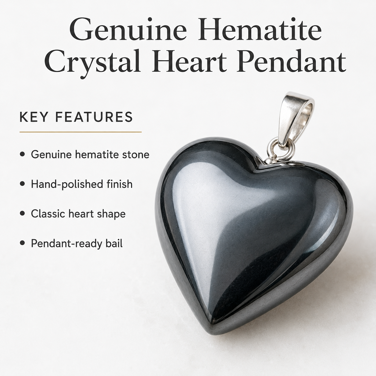 Genuine Hematite Crystal Heart Pendant, Genuine Heart Shaped Necklaces  DestGlow