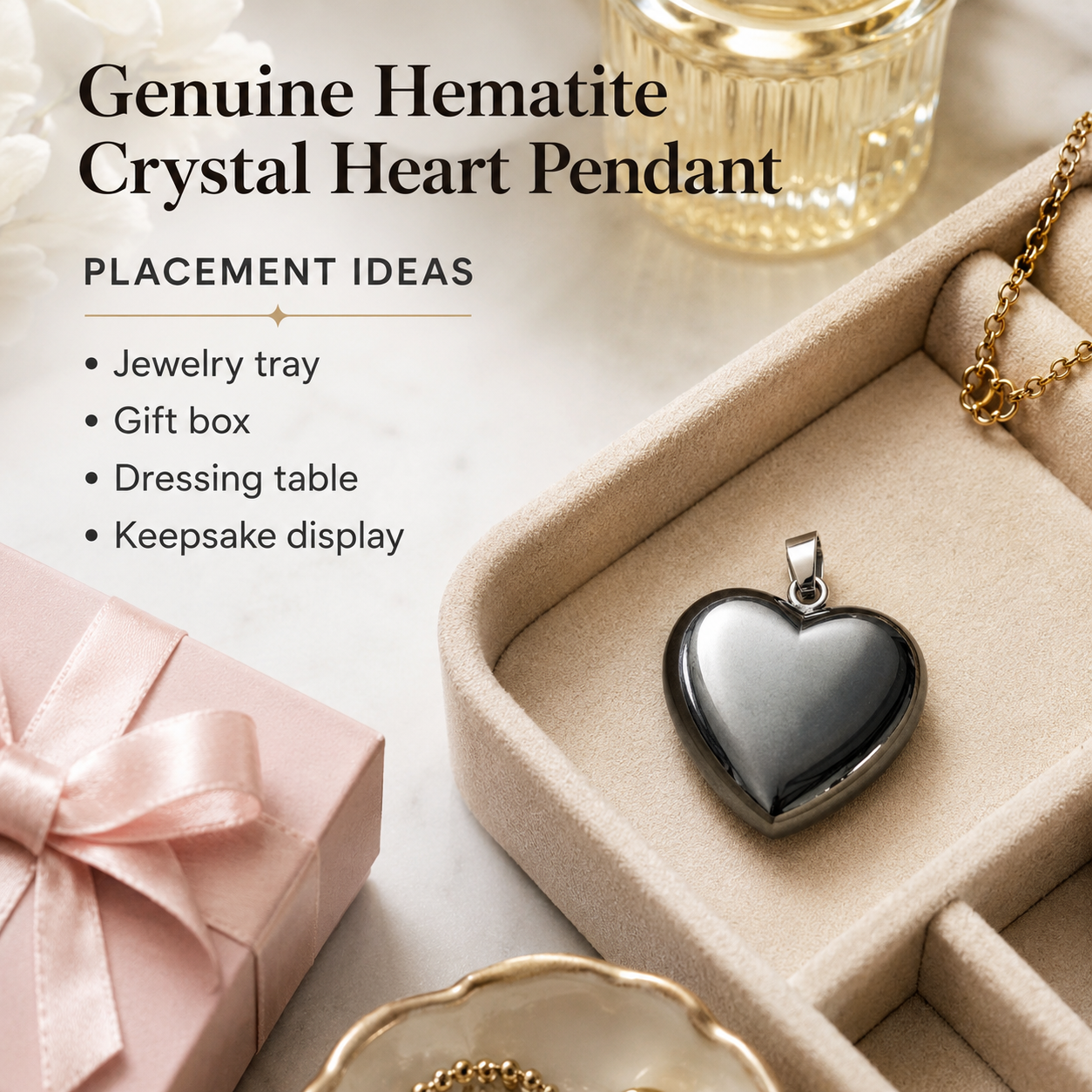 Genuine Hematite Crystal Heart Pendant, Genuine Heart Shaped Necklaces  DestGlow