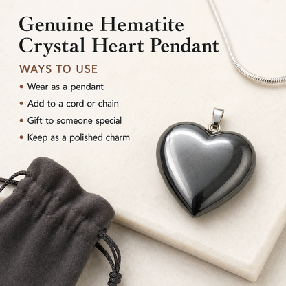 Genuine Hematite Crystal Heart Pendant, Genuine Heart Shaped Necklaces  DestGlow