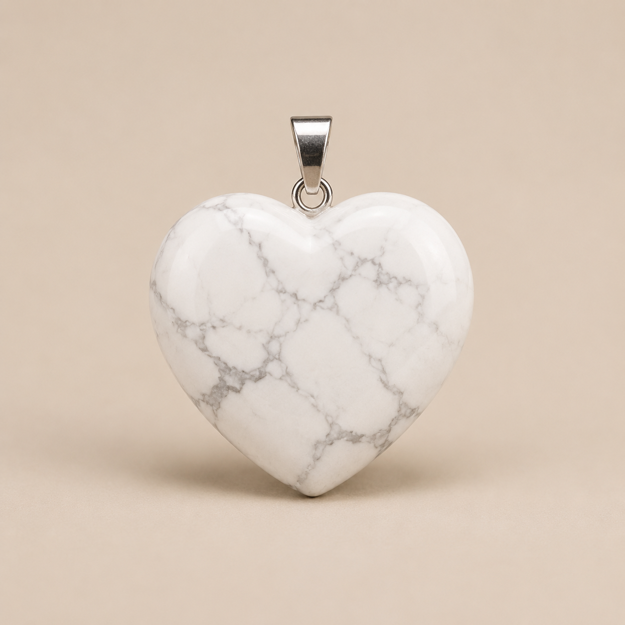 Polished Howlite Crystal Heart Pendant, Genuine Heart Shaped Necklaces  DestGlow