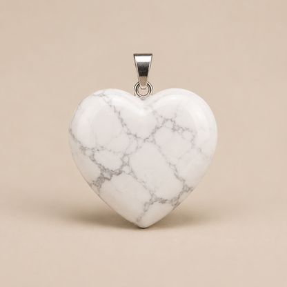 Polished Howlite Crystal Heart Pendant, Genuine Heart Shaped Necklaces  DestGlow