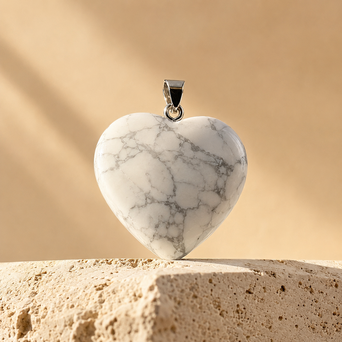 Polished Howlite Crystal Heart Pendant, Genuine Heart Shaped Necklaces  DestGlow
