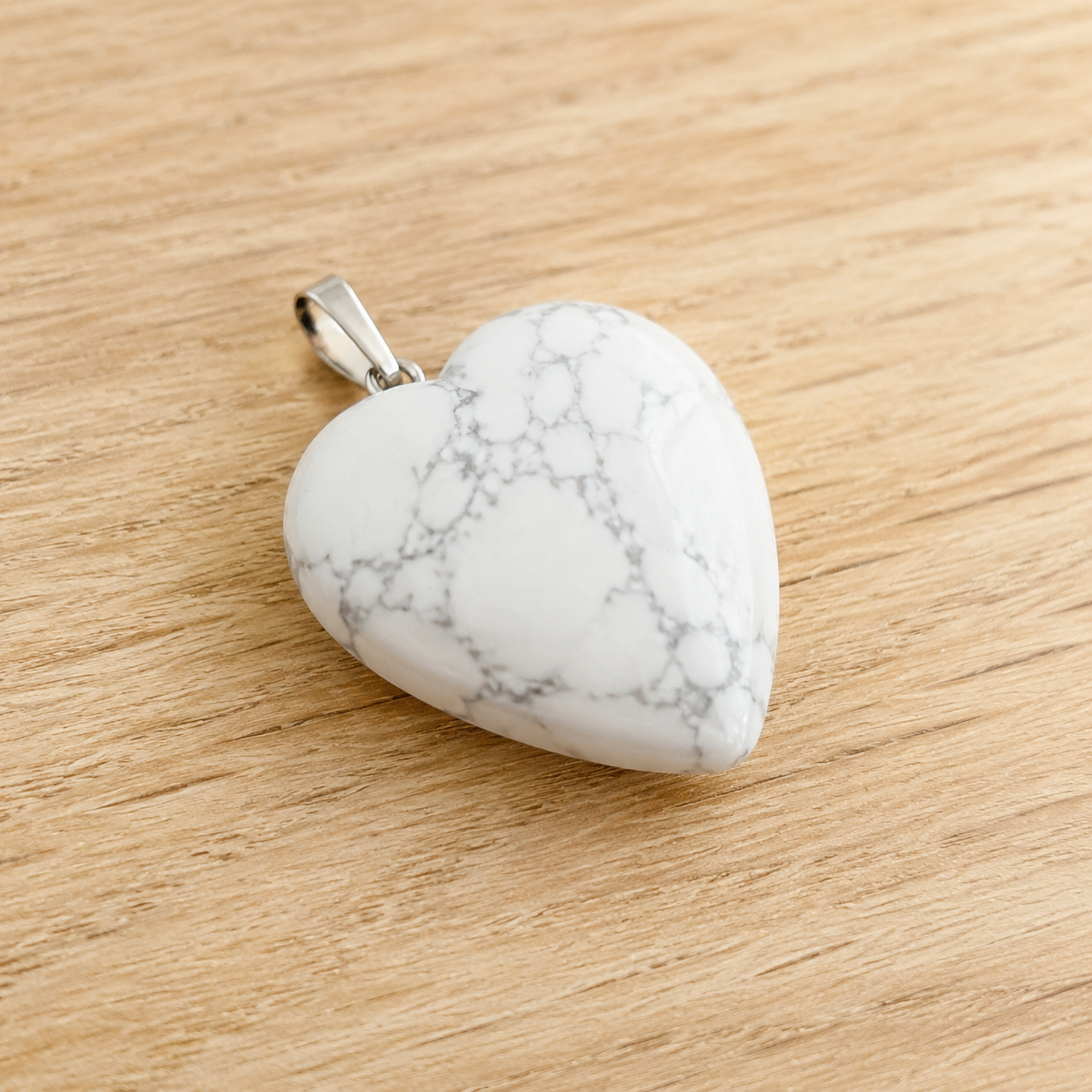 Polished Howlite Crystal Heart Pendant, Genuine Heart Shaped Necklaces  DestGlow