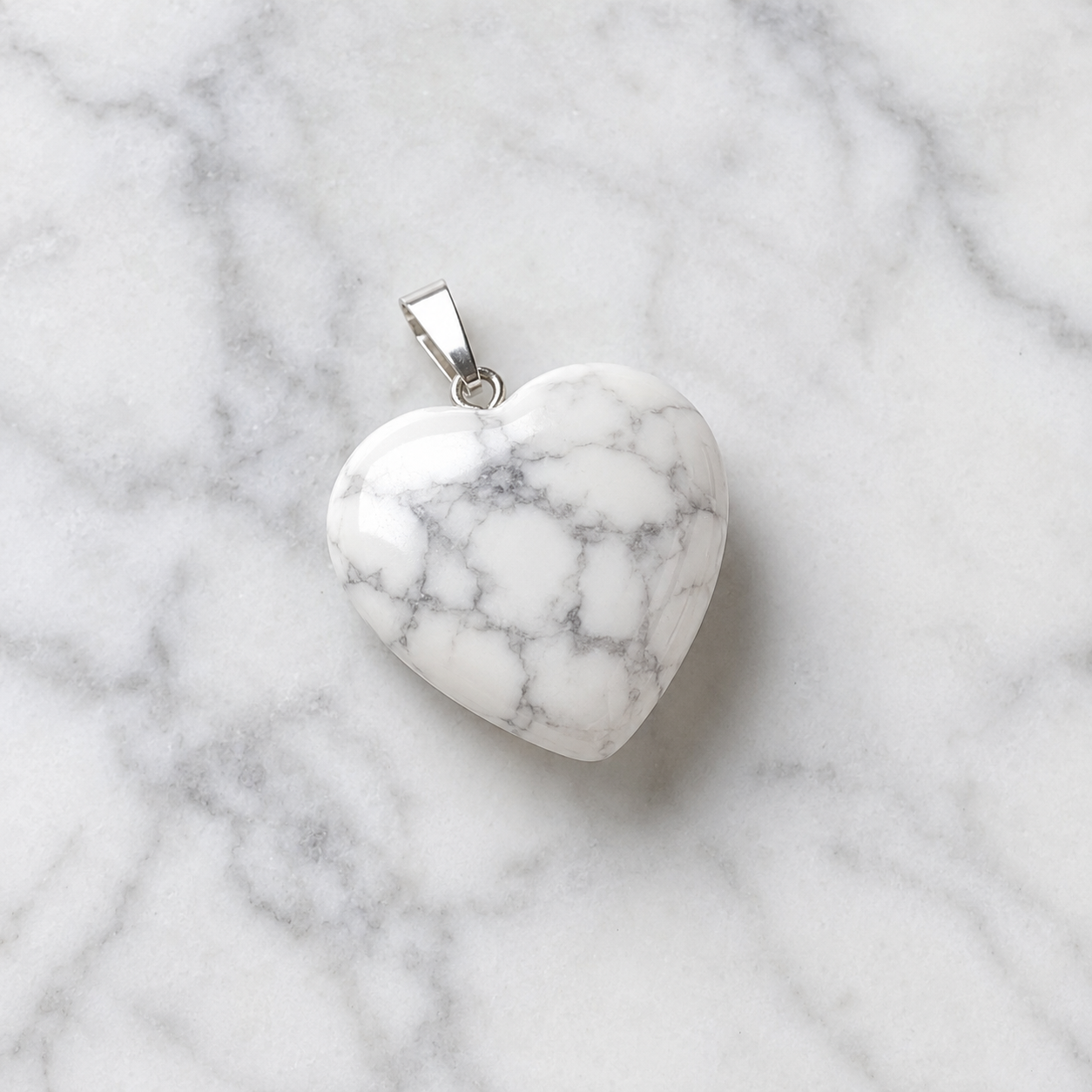 Polished Howlite Crystal Heart Pendant, Genuine Heart Shaped Necklaces  DestGlow