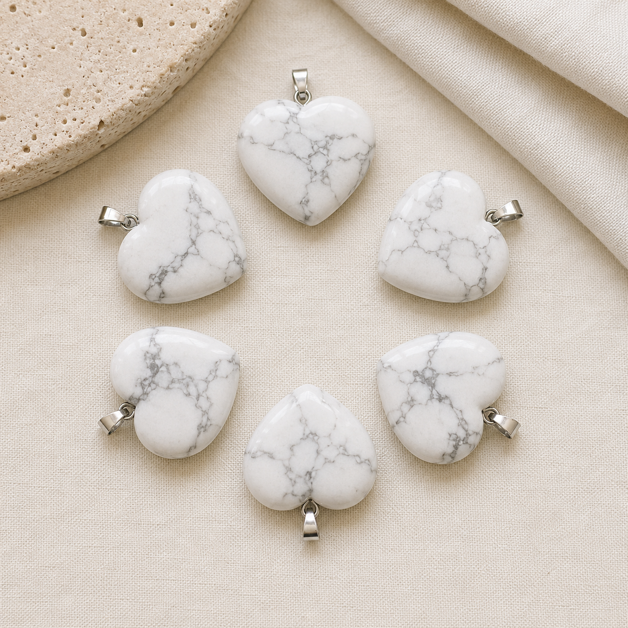 Polished Howlite Crystal Heart Pendant, Genuine Heart Shaped Necklaces  DestGlow