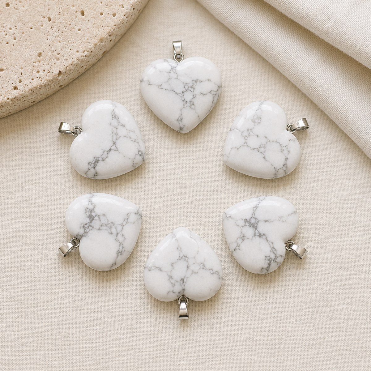 Polished Howlite Crystal Heart Pendant, Genuine Heart Shaped Necklaces  DestGlow