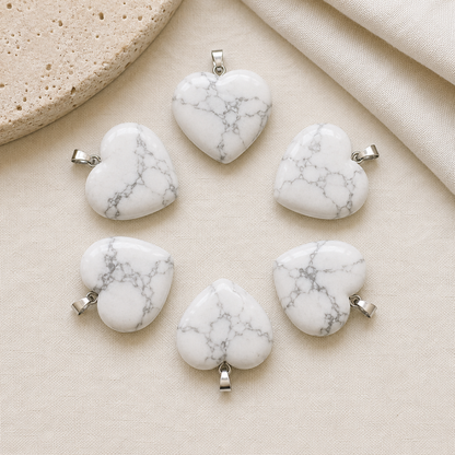 Polished Howlite Crystal Heart Pendant, Genuine Heart Shaped Necklaces  DestGlow