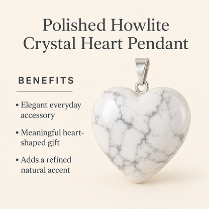 Polished Howlite Crystal Heart Pendant, Genuine Heart Shaped Necklaces  DestGlow