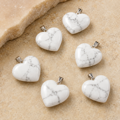 Polished Howlite Crystal Heart Pendant, Genuine Heart Shaped Necklaces  DestGlow