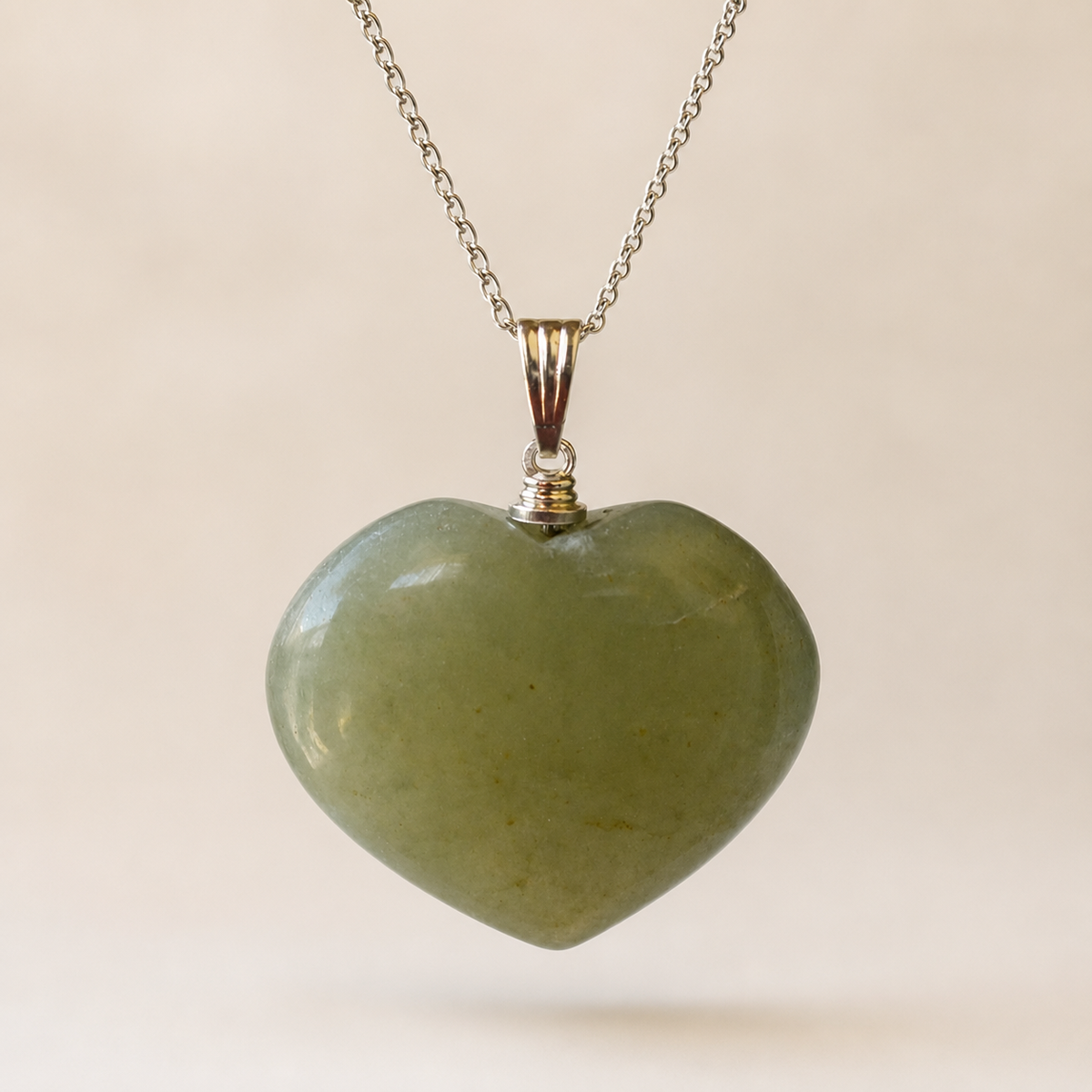 Real Green Aventurine Crystal Heart Pendant, Genuine Heart Shaped Necklaces  DestGlow