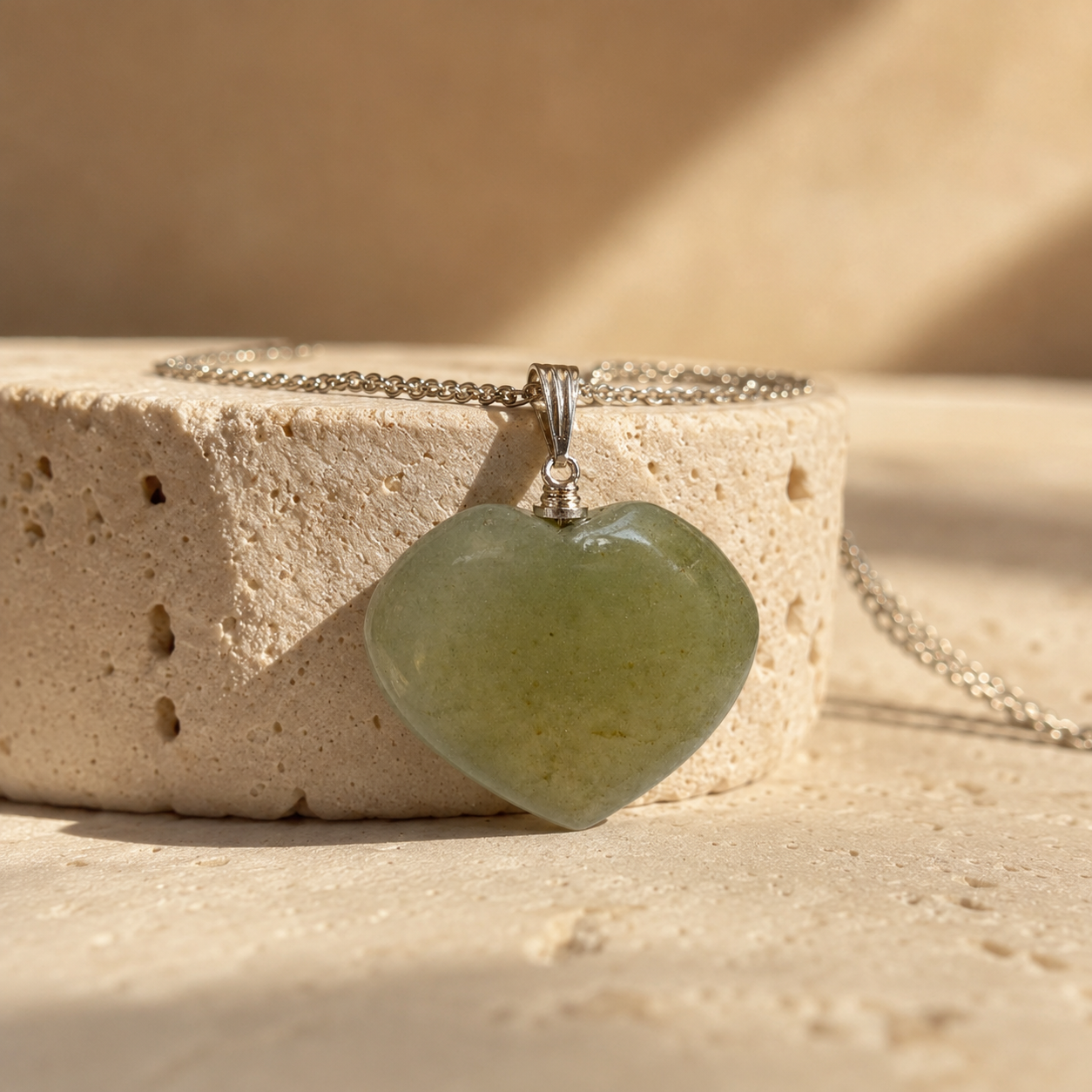 Real Green Aventurine Crystal Heart Pendant, Genuine Heart Shaped Necklaces  DestGlow