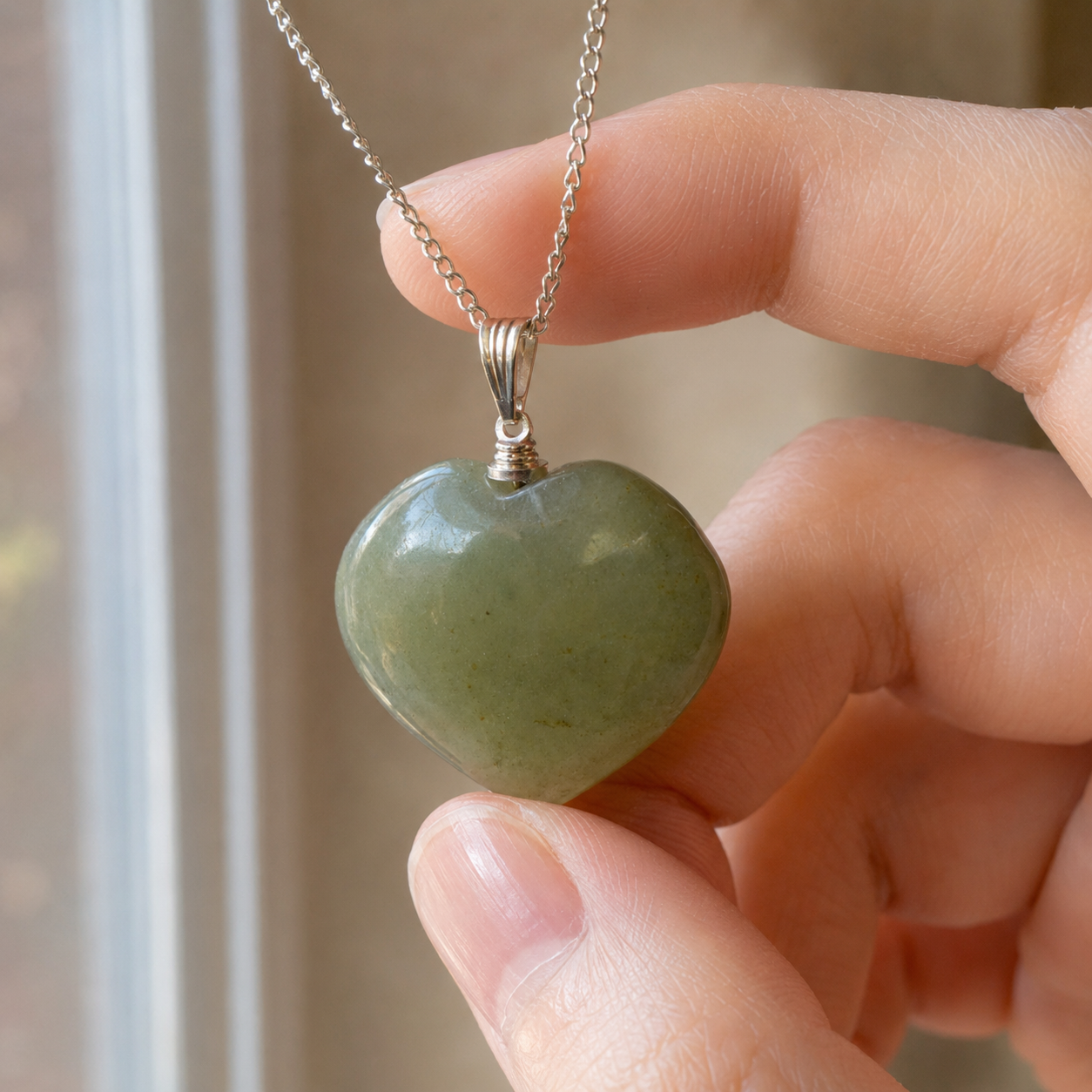 Real Green Aventurine Crystal Heart Pendant, Genuine Heart Shaped Necklaces