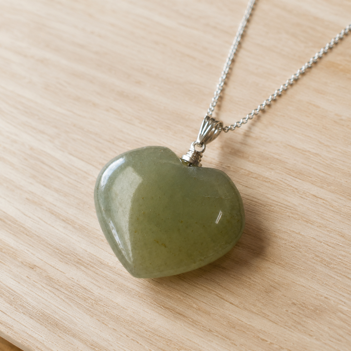 Real Green Aventurine Crystal Heart Pendant, Genuine Heart Shaped Necklaces