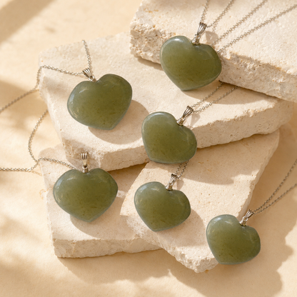 Real Green Aventurine Crystal Heart Pendant, Genuine Heart Shaped Necklaces  DestGlow