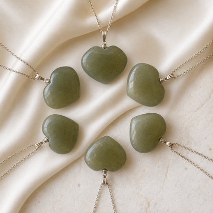 Real Green Aventurine Crystal Heart Pendant, Genuine Heart Shaped Necklaces  DestGlow