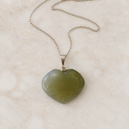 Real Green Aventurine Crystal Heart Pendant, Genuine Heart Shaped Necklaces  DestGlow