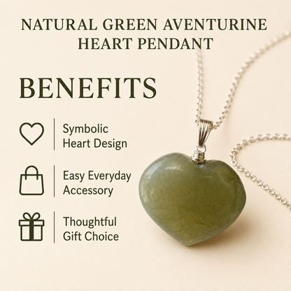 Real Green Aventurine Crystal Heart Pendant, Genuine Heart Shaped Necklaces