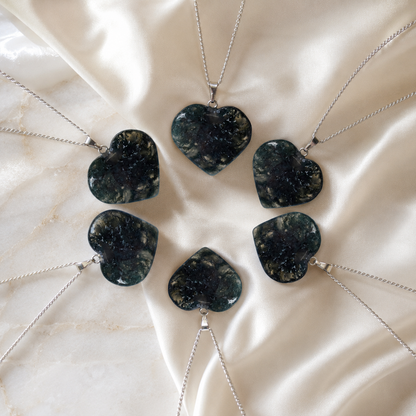 Real Moss Agate Crystal Heart Pendant, Genuine Heart Shaped Necklaces, Polished Gemstone Charm  DestGlow
