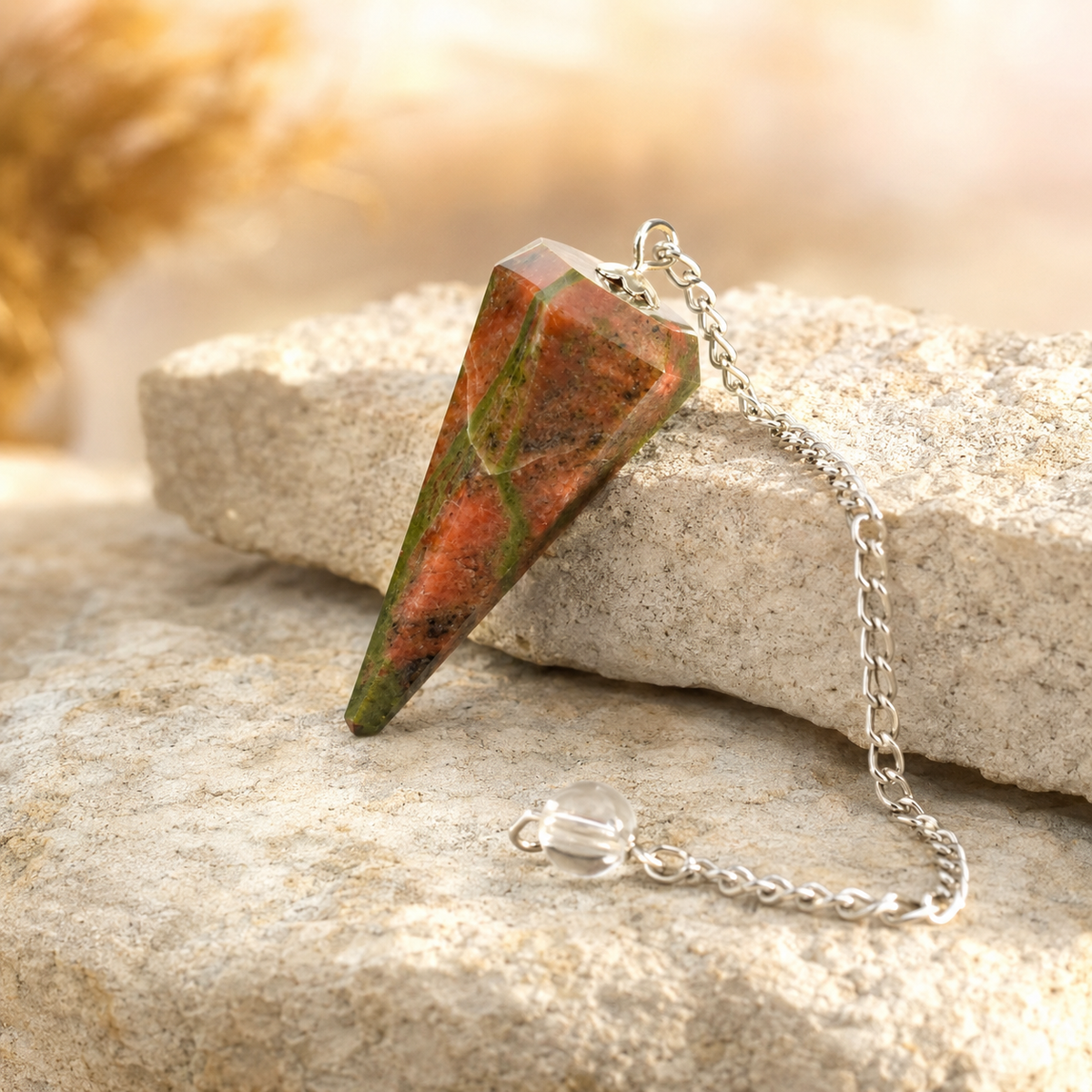 Unakite Faceted Hexagon Pendulum, Crystal Pendulum  DestGlow
