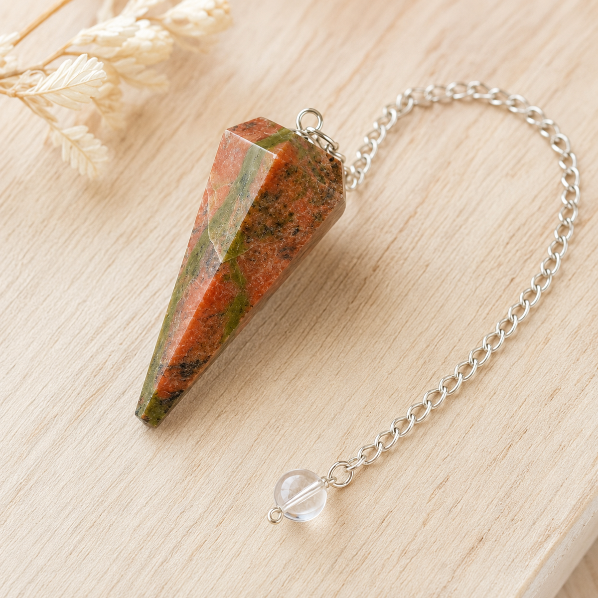 Unakite Faceted Hexagon Pendulum, Crystal Pendulum  DestGlow