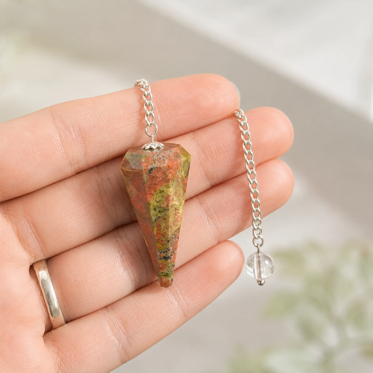Unakite Faceted Hexagon Pendulum, Crystal Pendulum  DestGlow