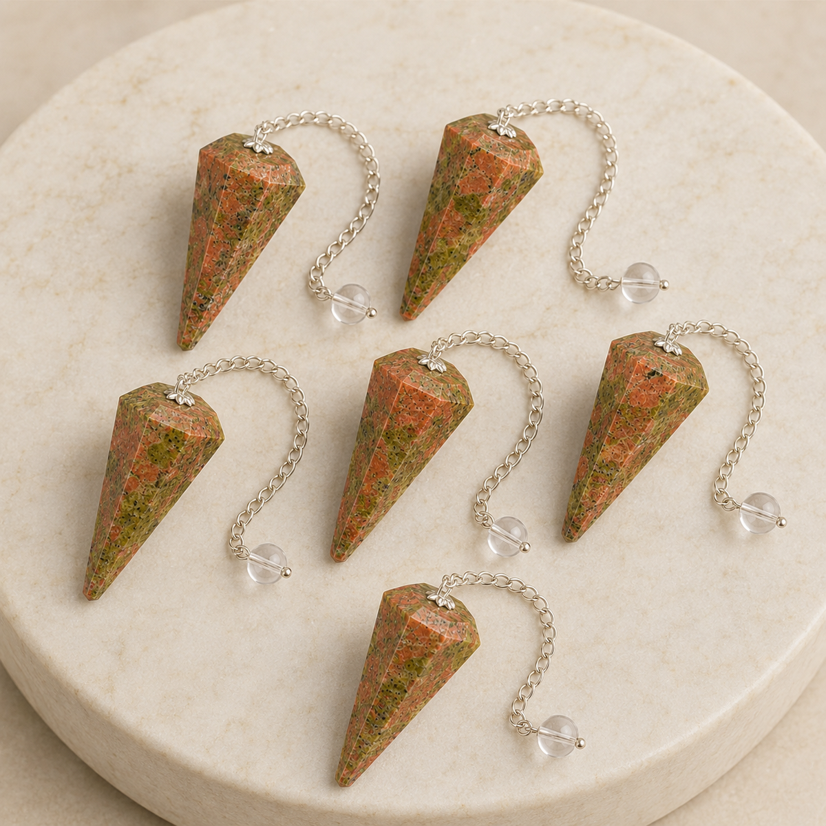 Unakite Faceted Hexagon Pendulum, Crystal Pendulum  DestGlow